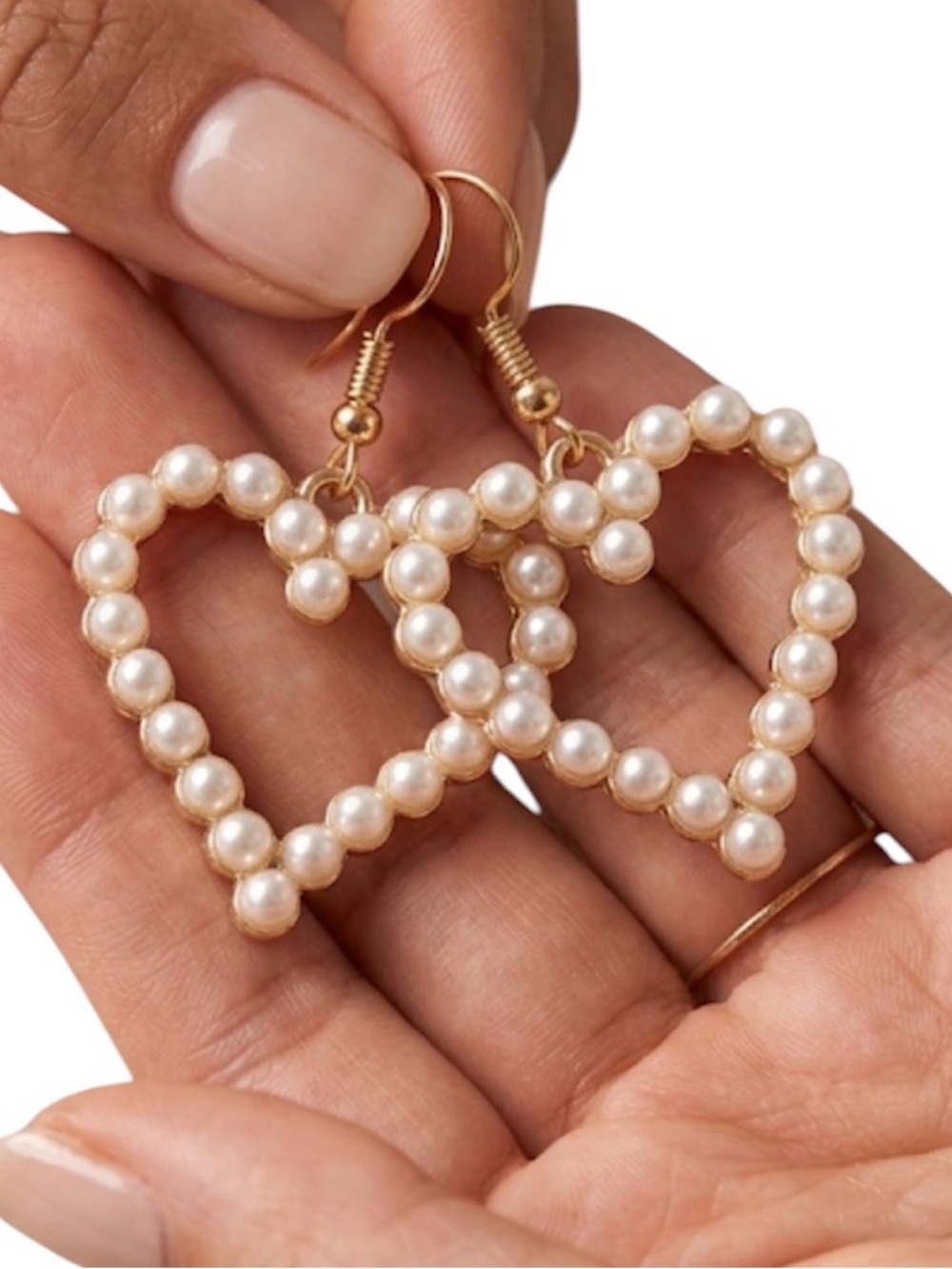 Gold Pearl Heart Hoop Dangle Earrings | Romantic Coquette Style Jewelry NWT